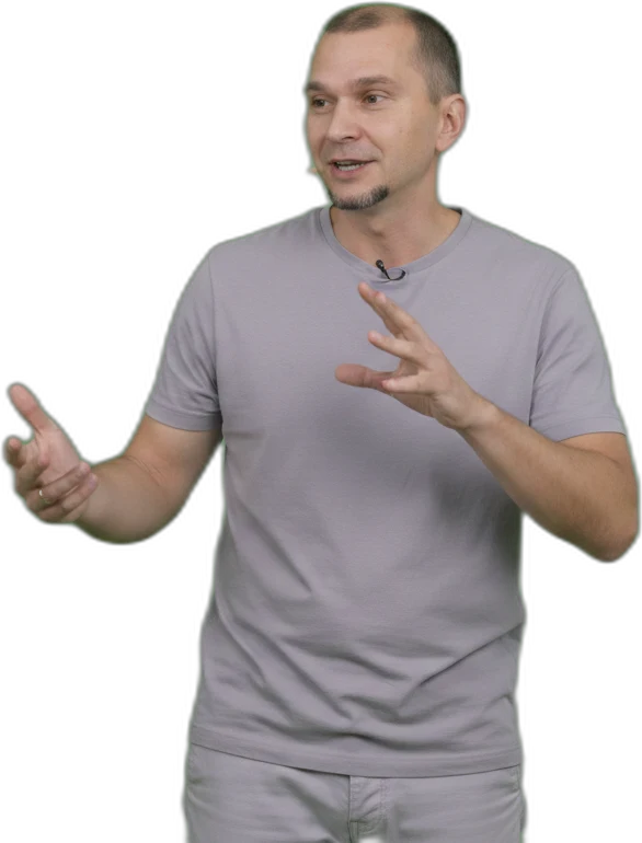 Andrei mid-gesture, presenting a find worth your time.