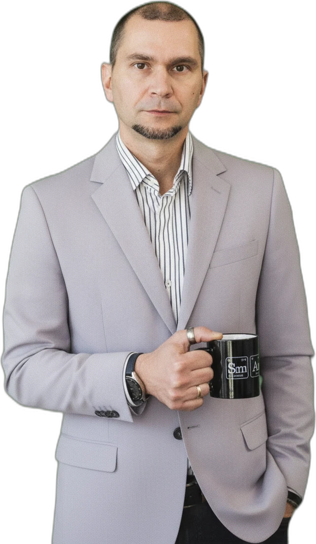 Andrei Migatchev, mug of coffee in hand – as usual.